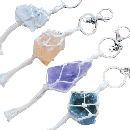 Crystals Macrame Keychains Natural Stone