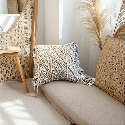 Bohemian Handwoven Macrame Cotton Cushion Cover 45x45cm