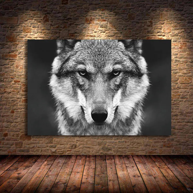 Wolf Head Black White Canvas Unframed