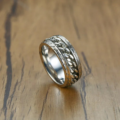 Stainless Steel  Spinner Ring with Silver Curb Chain