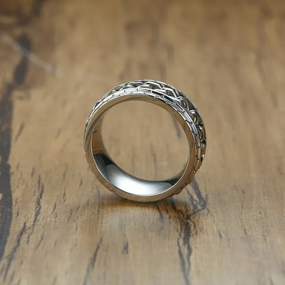 Stainless Steel  Spinner Ring with Silver Curb Chain