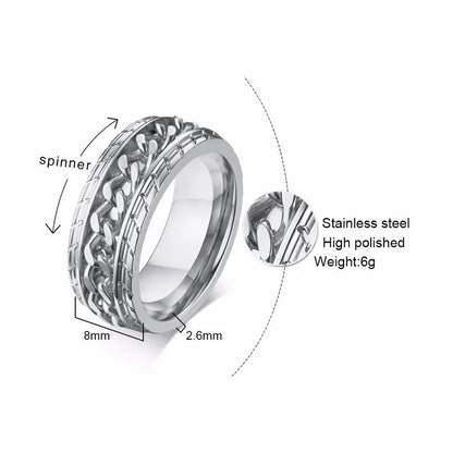 Stainless Steel  Spinner Ring with Silver Curb Chain
