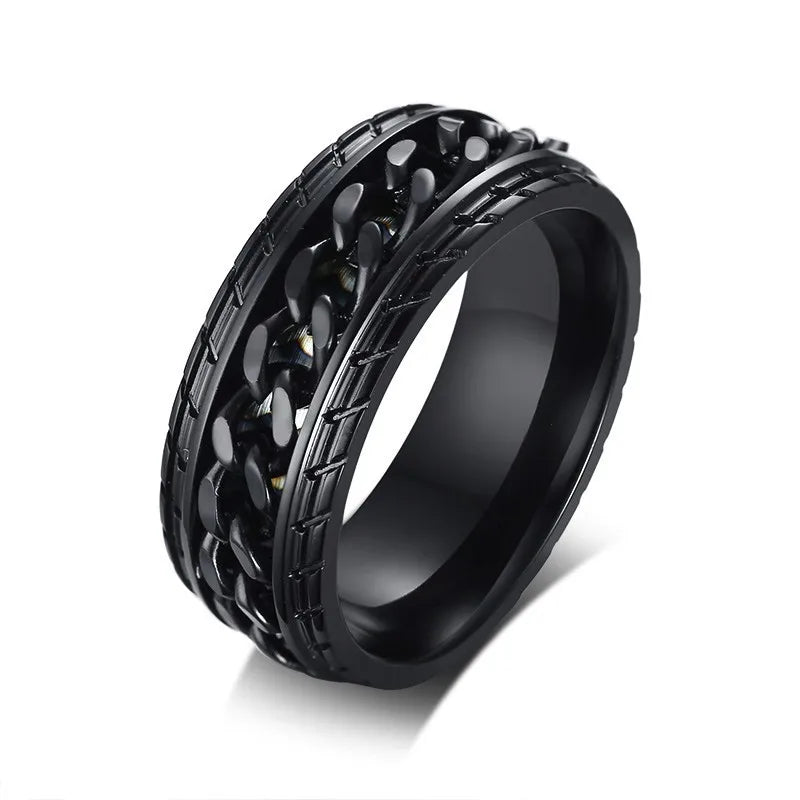 Stainless Steel  Spinner Ring with Silver Curb Chain