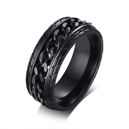 Stainless Steel  Spinner Ring with Silver Curb Chain