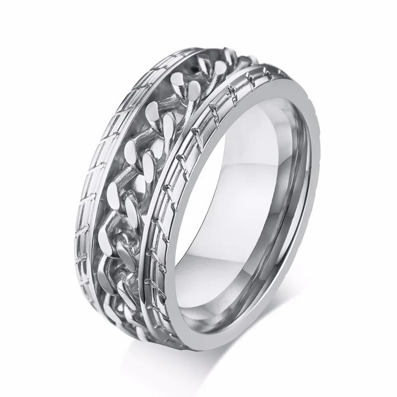 Stainless Steel  Spinner Ring with Silver Curb Chain