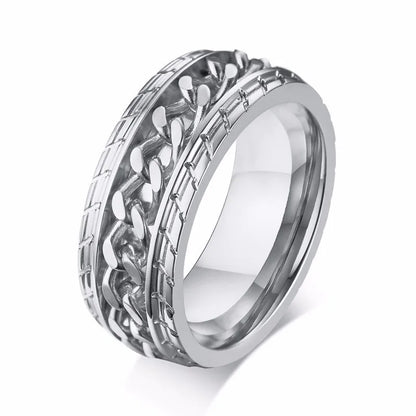 Stainless Steel  Spinner Ring with Silver Curb Chain