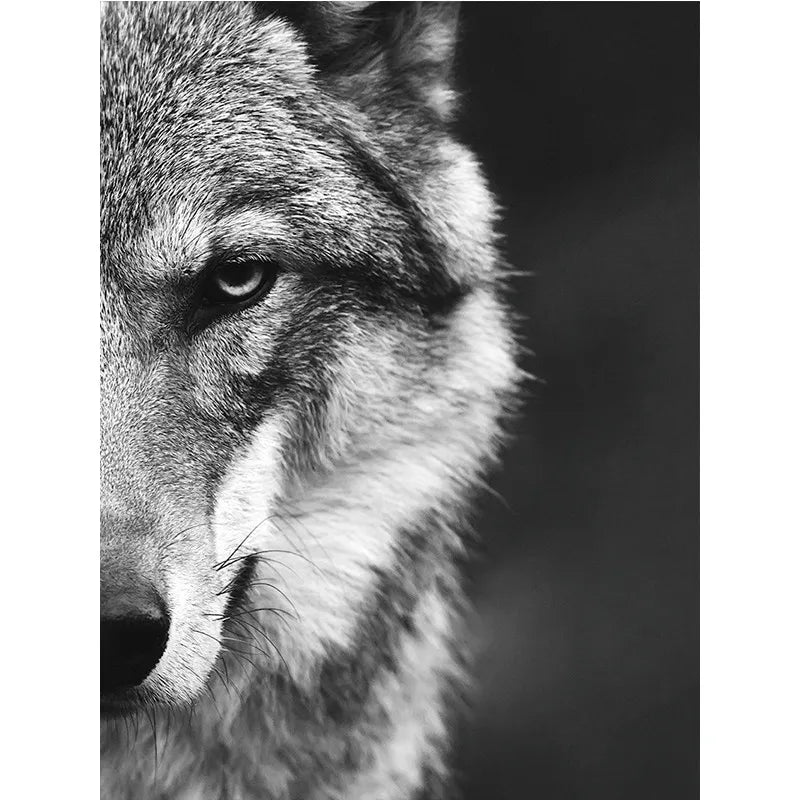Wolf Head Black White Canvas Unframed