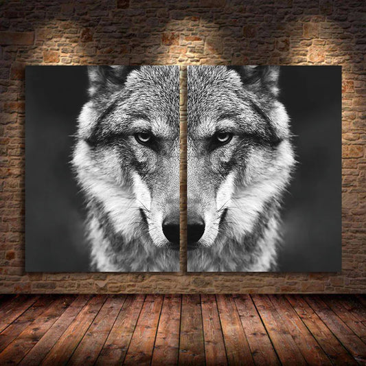Wolf Head Black White Canvas Unframed
