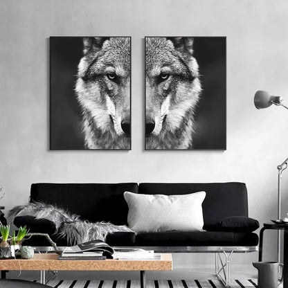Wolf Head Black White Canvas Unframed