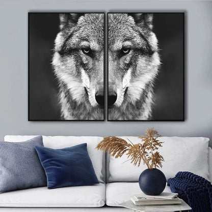 Wolf Head Black White Canvas Unframed