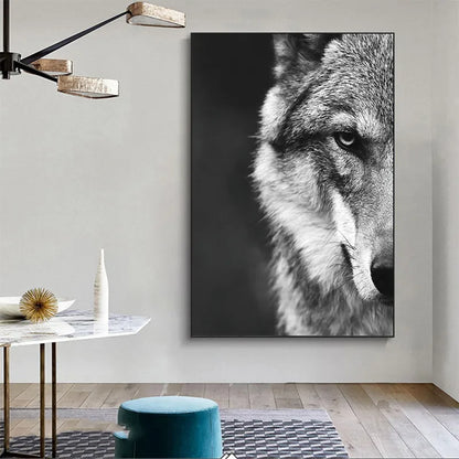 Wolf Head Black White Canvas Unframed