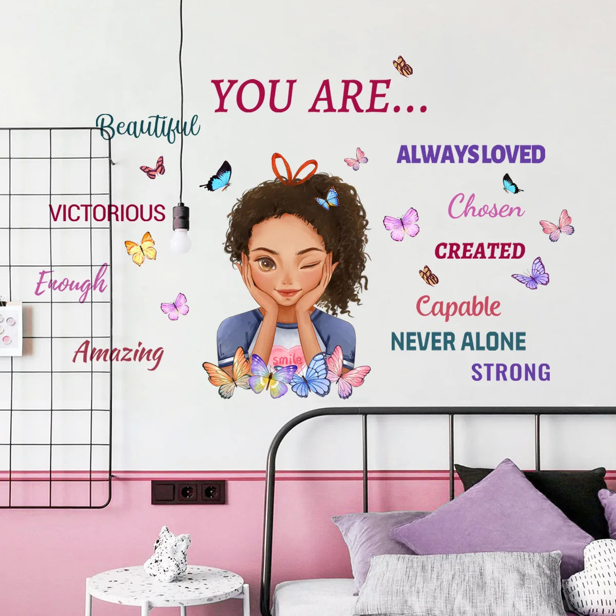 Inspirational Little Girl Butterfly Wall Sticker – Self-Adhesive PVC Decor for Kids' Room or Kitchen Wall, Featuring Motivational Quote and Whimsical Design