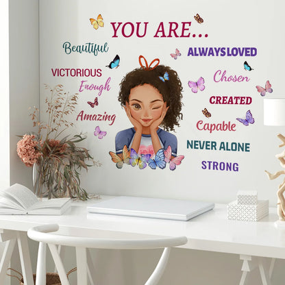 Inspirational Little Girl Butterfly Wall Sticker – Self-Adhesive PVC Decor for Kids' Room or Kitchen Wall, Featuring Motivational Quote and Whimsical Design