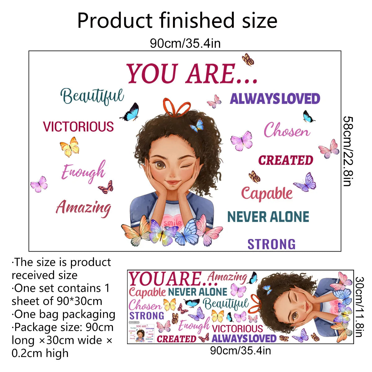 Inspirational Little Girl Butterfly Wall Sticker – Self-Adhesive PVC Decor for Kids' Room or Kitchen Wall, Featuring Motivational Quote and Whimsical Design