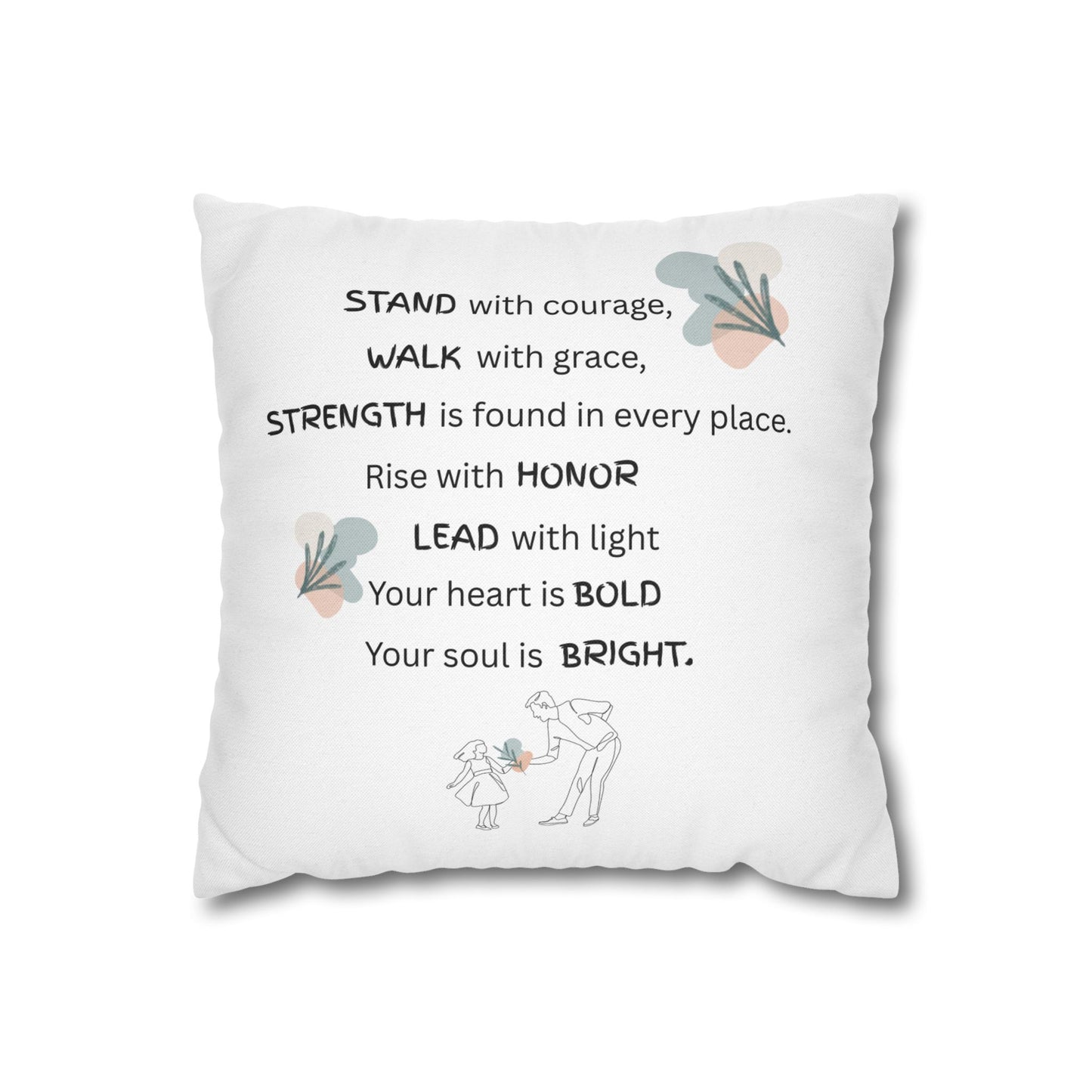 Gift for Fathers, Dad, Brother in Laws White pillow with motivational quote and illustrations on a white background