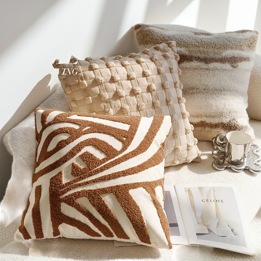 Brown Vintage Nordic Throw Pillow Cover 45x45 Cream Light Luxury Sofa Cushion