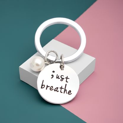Just Breathe Semicolon Mental Health Pendant Keychain