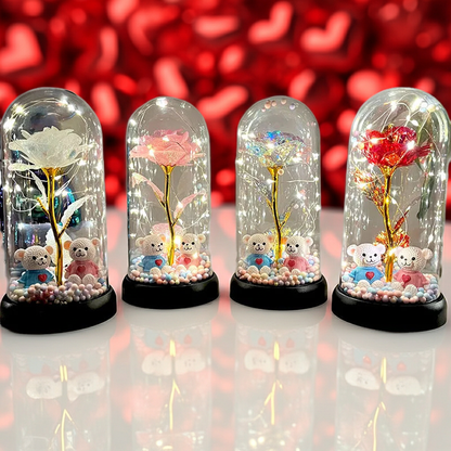 Colorful Luminous Rose Flower Gift with Clear Dome for Romantic Occasions