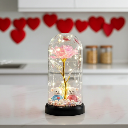Colorful Luminous Rose Flower Gift with Clear Dome for Romantic Occasions