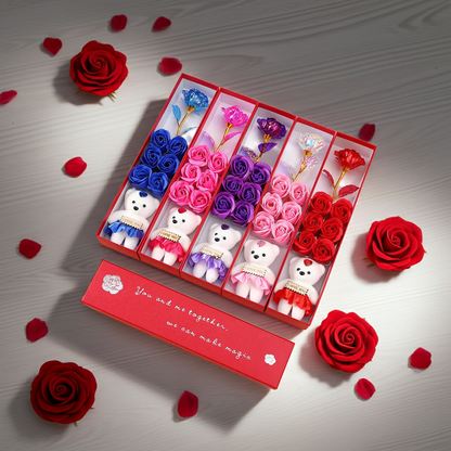 Luxury Soap Rose Gift Box with Plush Bear Elegant Artificial Flower Keepsake