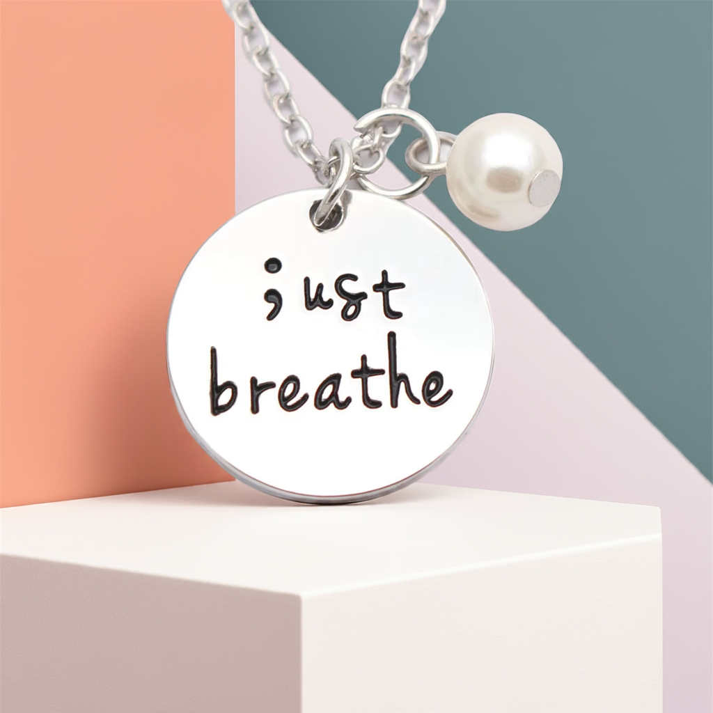 Protect your Peace. Value your Mental Health. Just Breathe Semicolon Mental Health Pendant Keychain Awareness