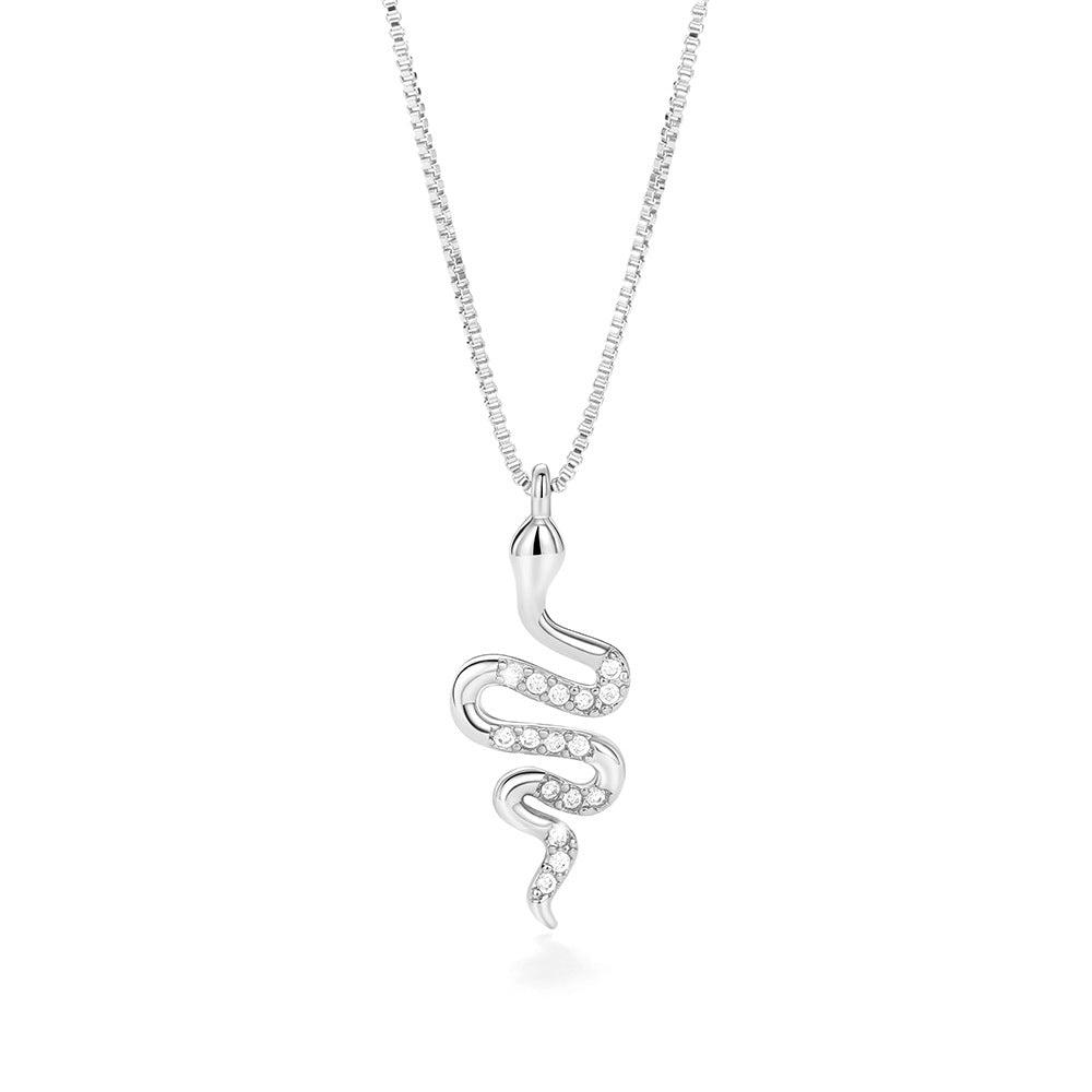 Elegant Snake Pendant Necklace – Dazzling Zirconia Jewelry in White Gold & Gold