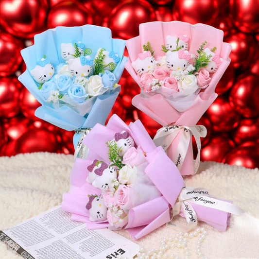 Hello Kitty Sanrio Plush Bouquet Doll with Artificial Flowers Kawaii Gift 35 cm