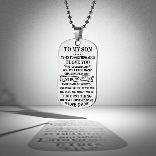 Custom Engraved Dog Tag Pendant Unbreakable Family Love Parent to Child Necklace