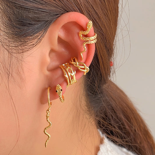 Punk Gold Plated Snake Clip Earrings