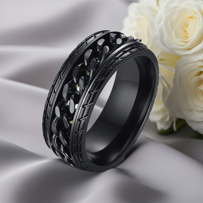 Stainless Steel  Spinner Ring with Silver Curb Chain