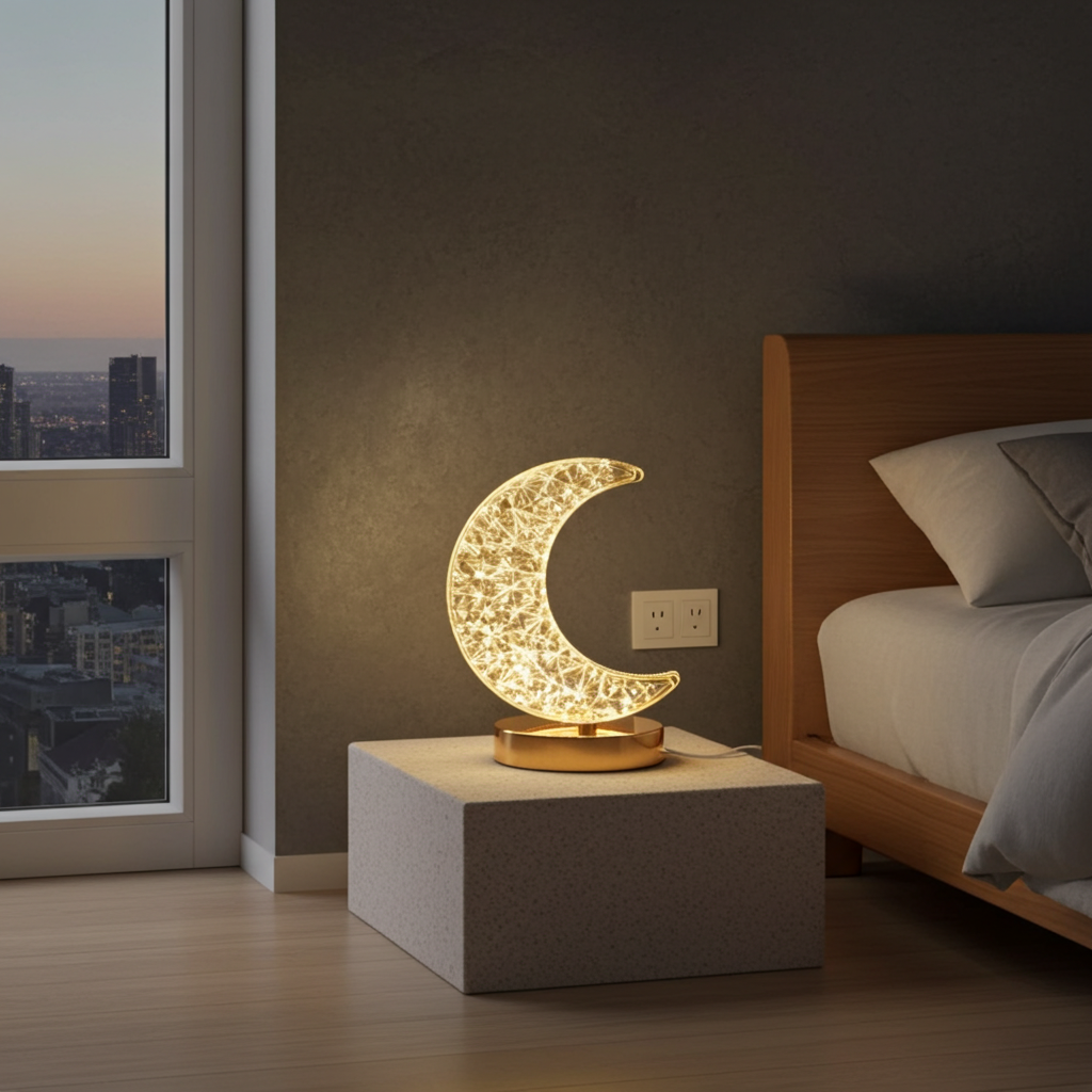 Crystal Touch Dimming Moon Night Light Rechargeable LED Bedroom Decor