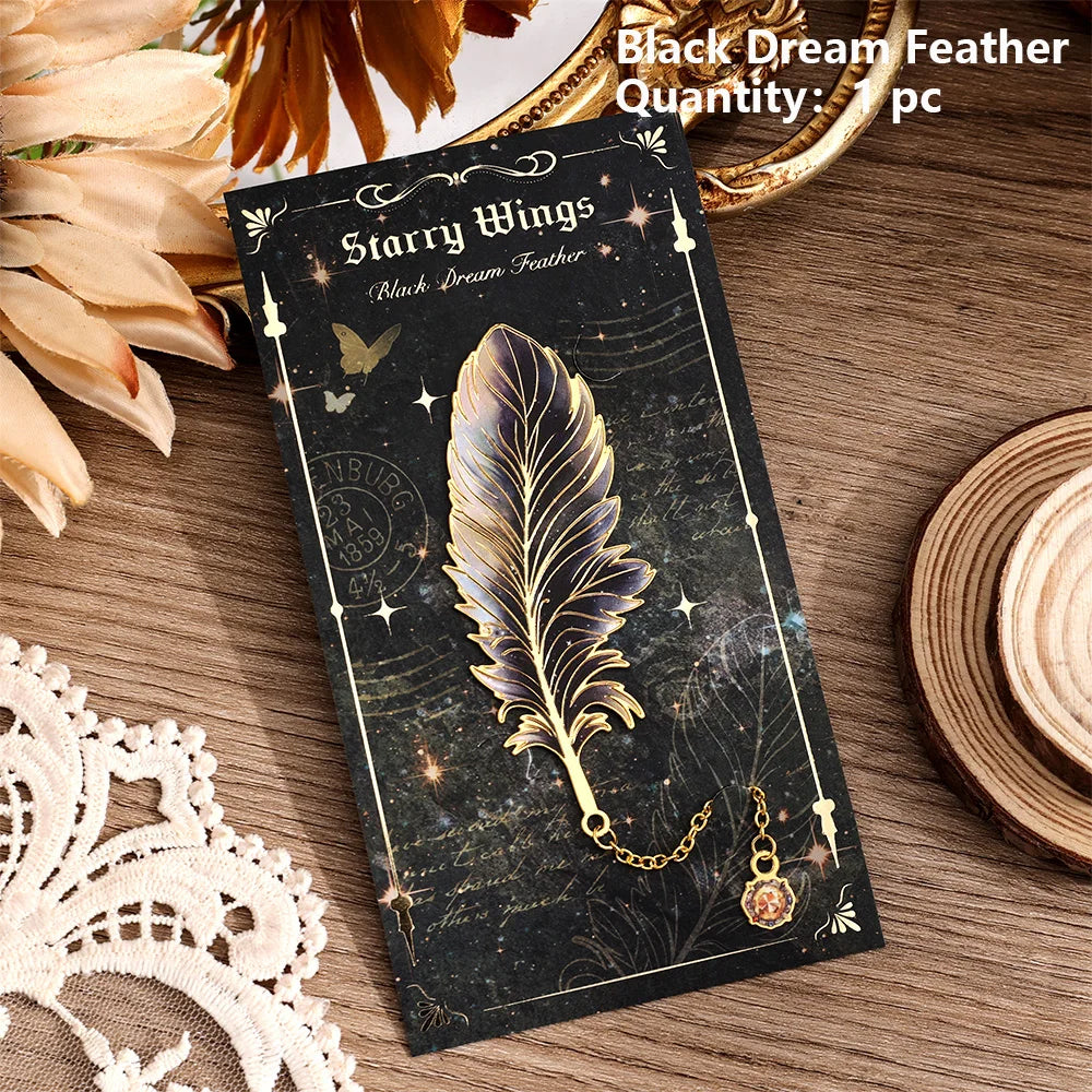 Colorful Feather Metal Bookmark with Pendant – Elegant Gift for Book Lovers