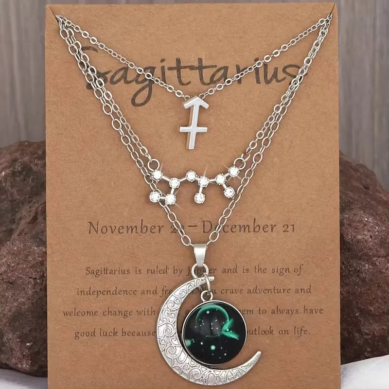Zodiac Moon Glow Pendant Necklace Set