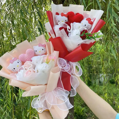 Hello Kitty Sanrio Plush Bouquet Doll with Artificial Flowers Kawaii Gift 35 cm