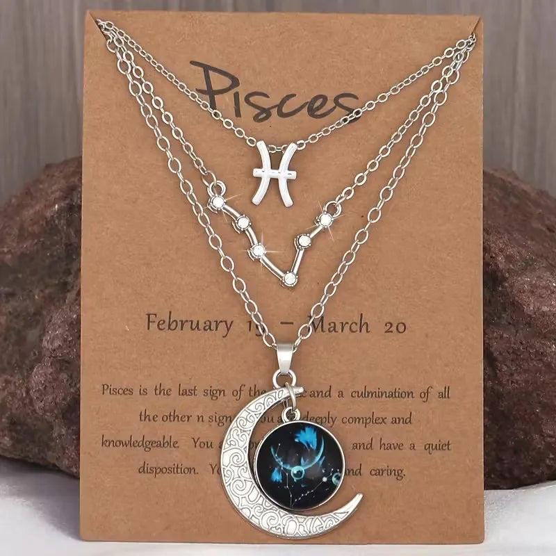 Zodiac Moon Glow Pendant Necklace Set