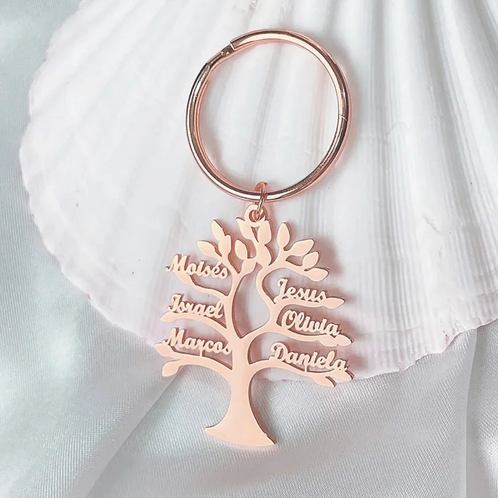 Personalized Tree of Life Family Name Keychain Stainless Steel Custom Jewelry