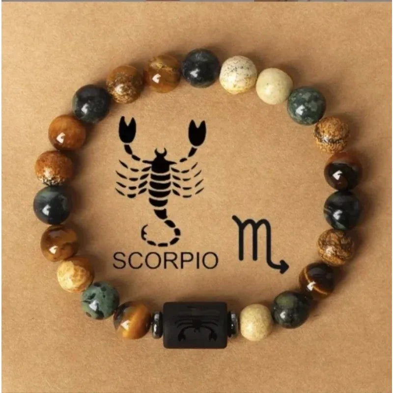 12 Zodiac Signs Constellation Bracelet – Tiger Eye Stone Beaded Jewelry for Men and Women