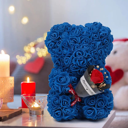 Eternal Rose Teddy Bear Artificial Flower Gift for Mom Valentine’s Day and Anniversary Decor