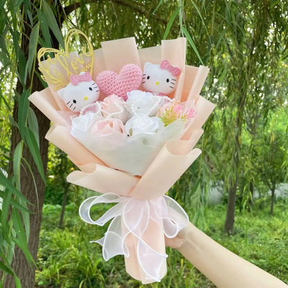 Hello Kitty Sanrio Plush Bouquet Doll with Artificial Flowers Kawaii Gift 35 cm