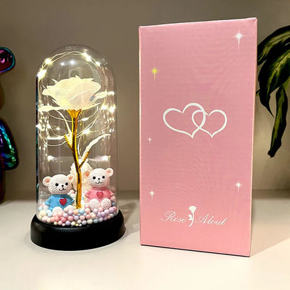 Colorful Luminous Rose Flower Gift with Clear Dome for Romantic Occasions
