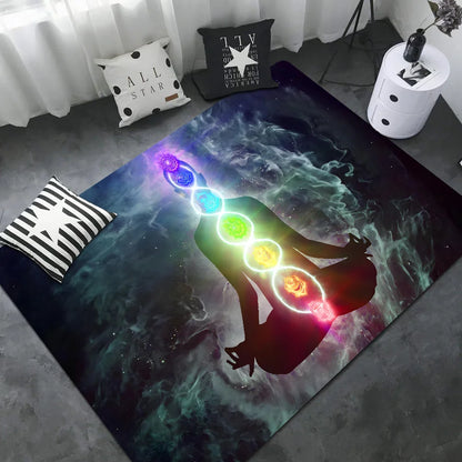 Rainbow 7 Chakra Mandala Yoga Door Mat Non Slip Washable Boho Home Rug