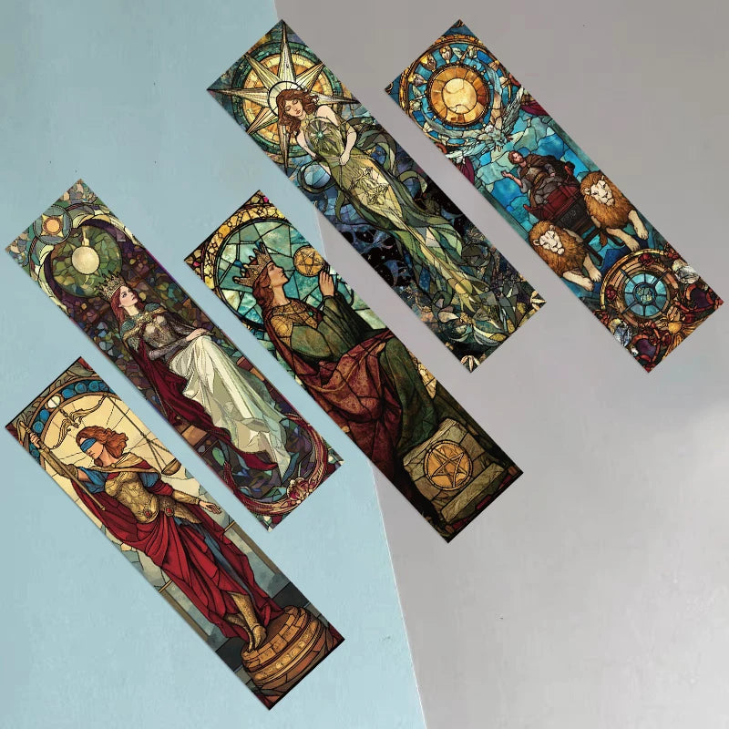 30pcs Stained Glass Tarot Bookmarks – Artistic Paper Bookmarks for Tarot Lovers, Readers, and Journal Enthusiasts