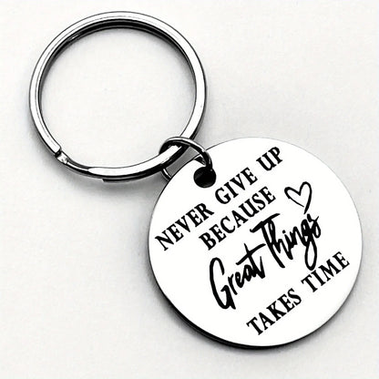 Inspirational Stainless Steel Keychain – Never Give Up Motivational Gift for Encouragement