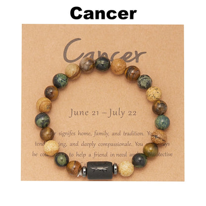 12 Zodiac Sign Constellation Natural Stone Beaded Bracelet with Tiger Eye 8mm Beads for Women and Men