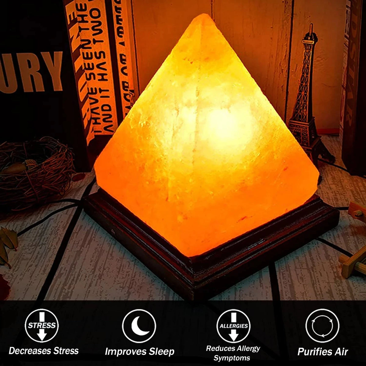 USB Himalayan Salt Lamp with 8 Colors Changing Hand Carved Purifier Night Light Wooden Base Himalayan Natural Crystal Rock Lamp