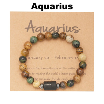 12 Zodiac Sign Constellation Natural Stone Beaded Bracelet with Tiger Eye 8mm Beads for Women and Men