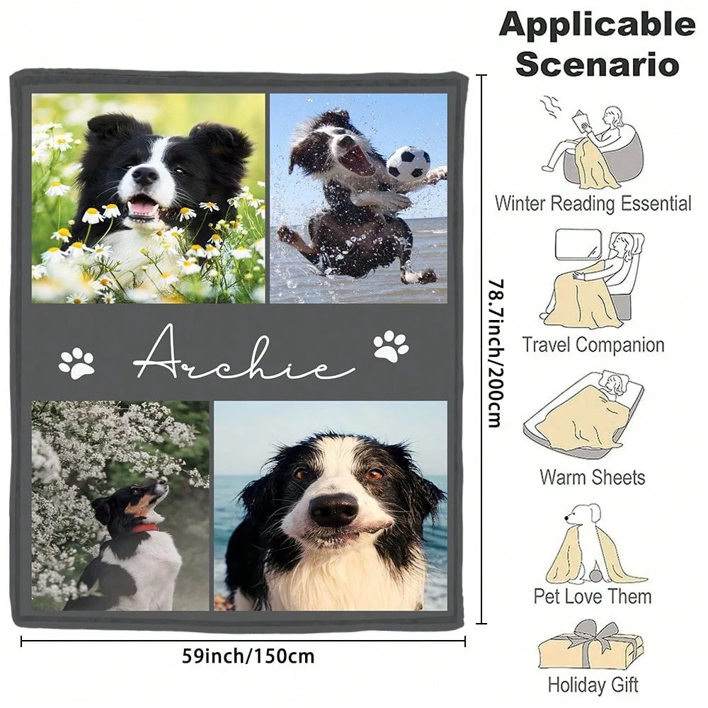 Personalized Pet Flannel Blanket with Name & Photo – Custom Dog or Cat Gift for Home, Camping & Travel