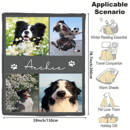 Personalized Pet Flannel Blanket with Name & Photo – Custom Dog or Cat Gift for Home, Camping & Travel