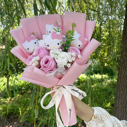 Hello Kitty Sanrio Plush Bouquet Doll with Artificial Flowers Kawaii Gift 35 cm