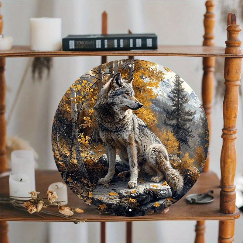 “Wolf in the Forest” Round Aluminum Sign